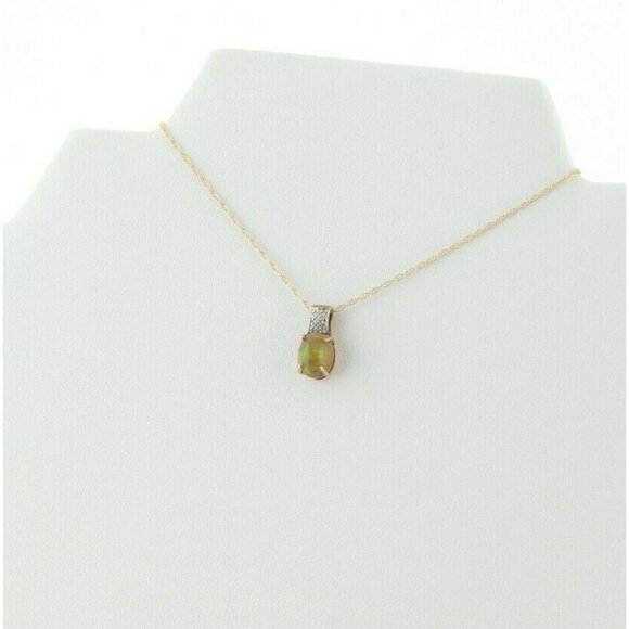 9k Yellow Gold Natural Ethiopian Opal & Diamond Necklace 10k Gold 18 inch chain - Picture 7 of 8